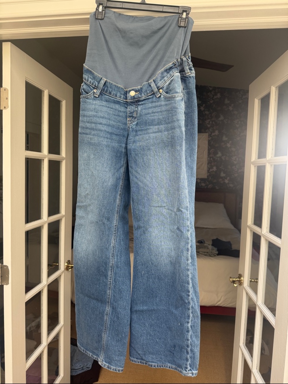 H&M Mama Maternity Over-The-Belly Wide-Leg Jeans - Denim Blue - Small